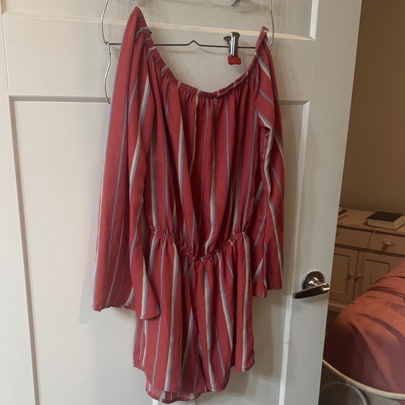 Rue21 Red and White Striped Off-Shoulder Romper - Picture 1 of 5